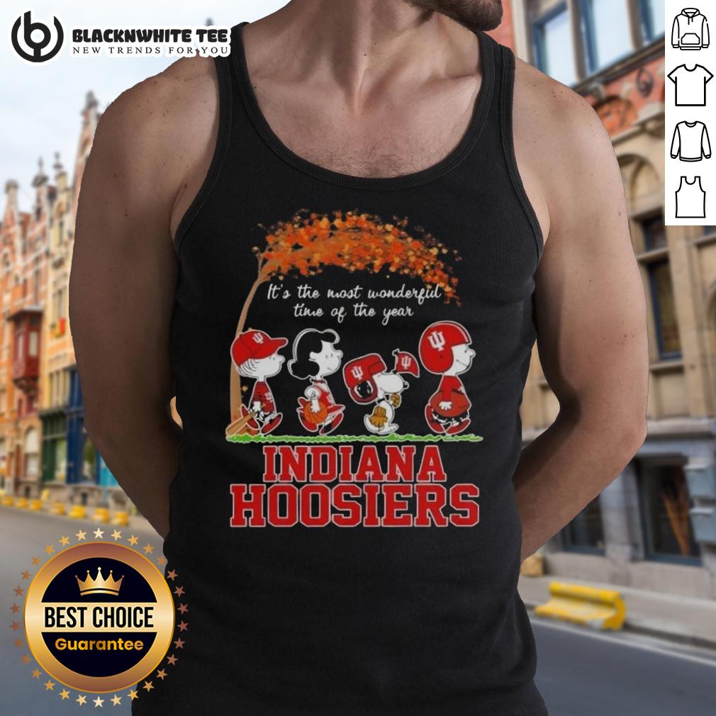 Awesome Indiana Hoosiers X Peanuts Snoopy And Friends Autumn It's The Most Wonderful Time Of The Year T-Shirt - Image 4