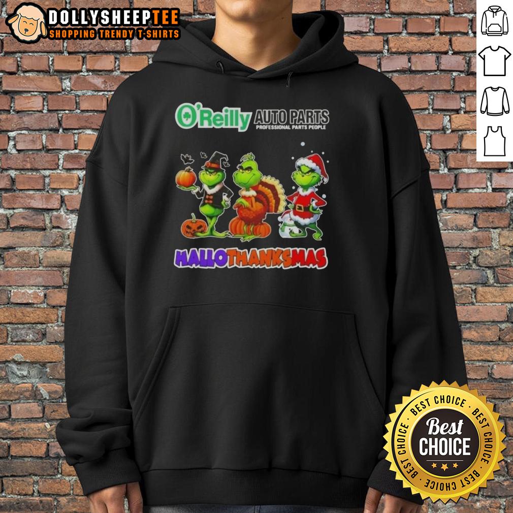 Good Oreilly Auto Parts X Grinch Cosplay Happy HalloThanksMas T-Shirt - Image 2