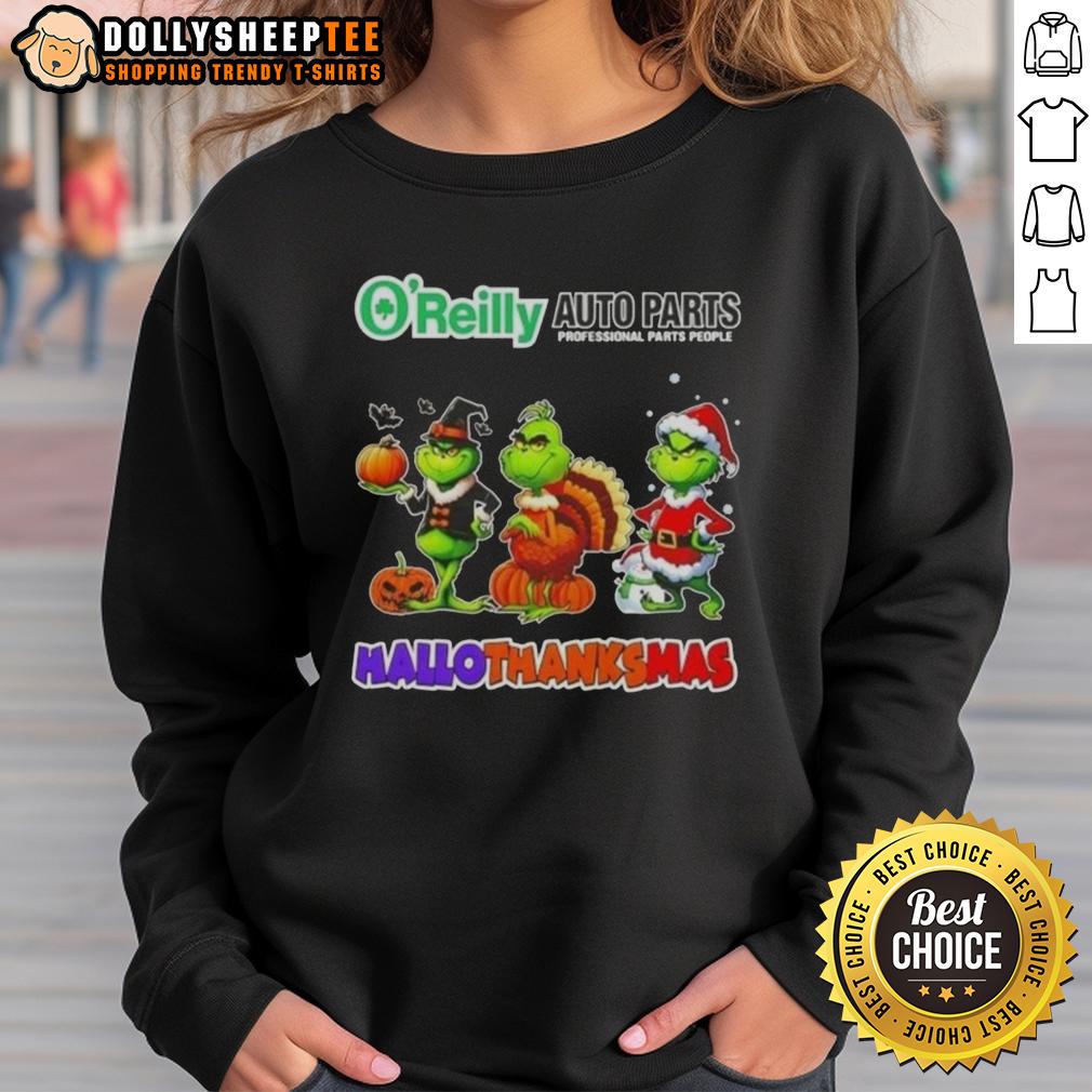 Good Oreilly Auto Parts X Grinch Cosplay Happy HalloThanksMas T-Shirt - Image 5