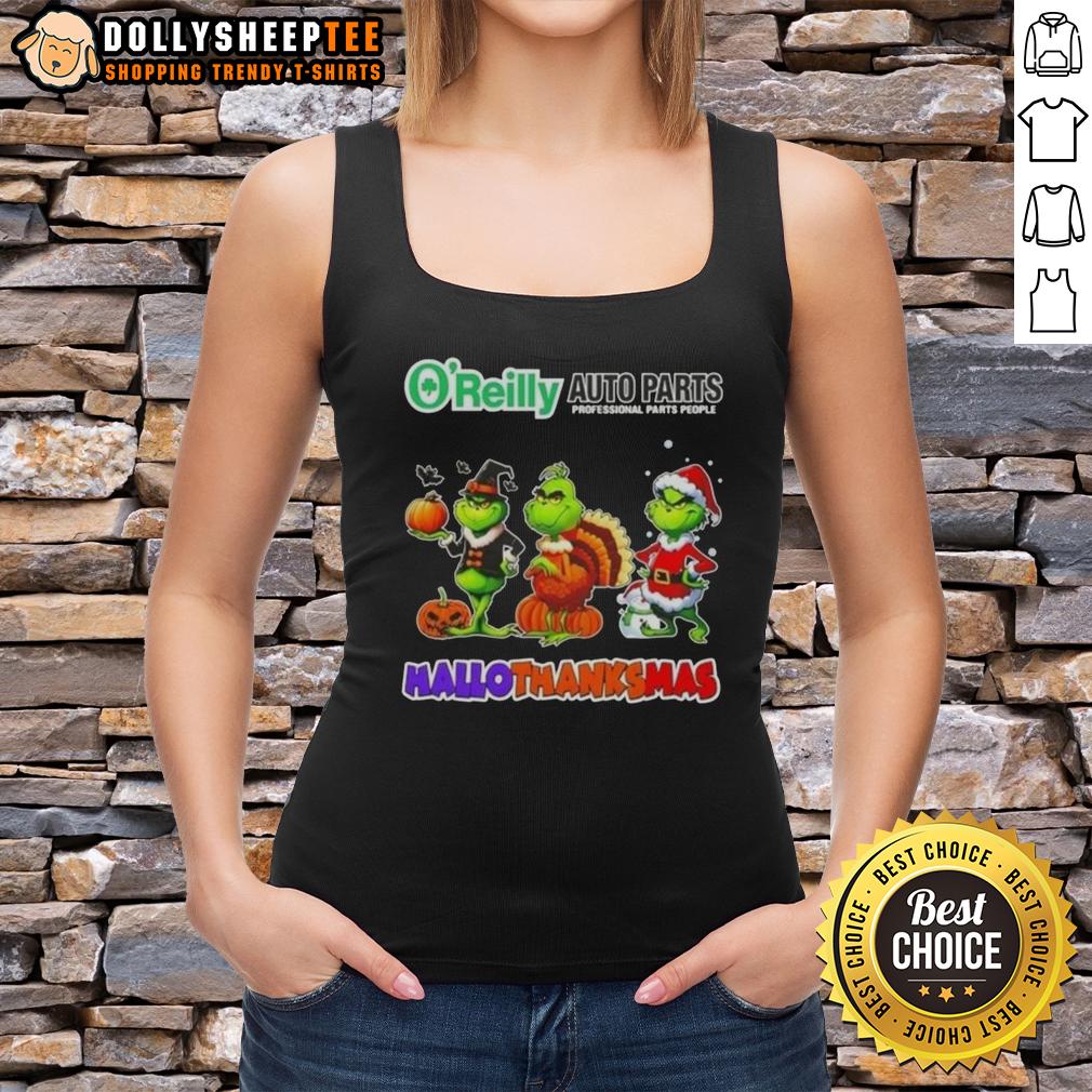 Good Oreilly Auto Parts X Grinch Cosplay Happy HalloThanksMas T-Shirt - Image 4