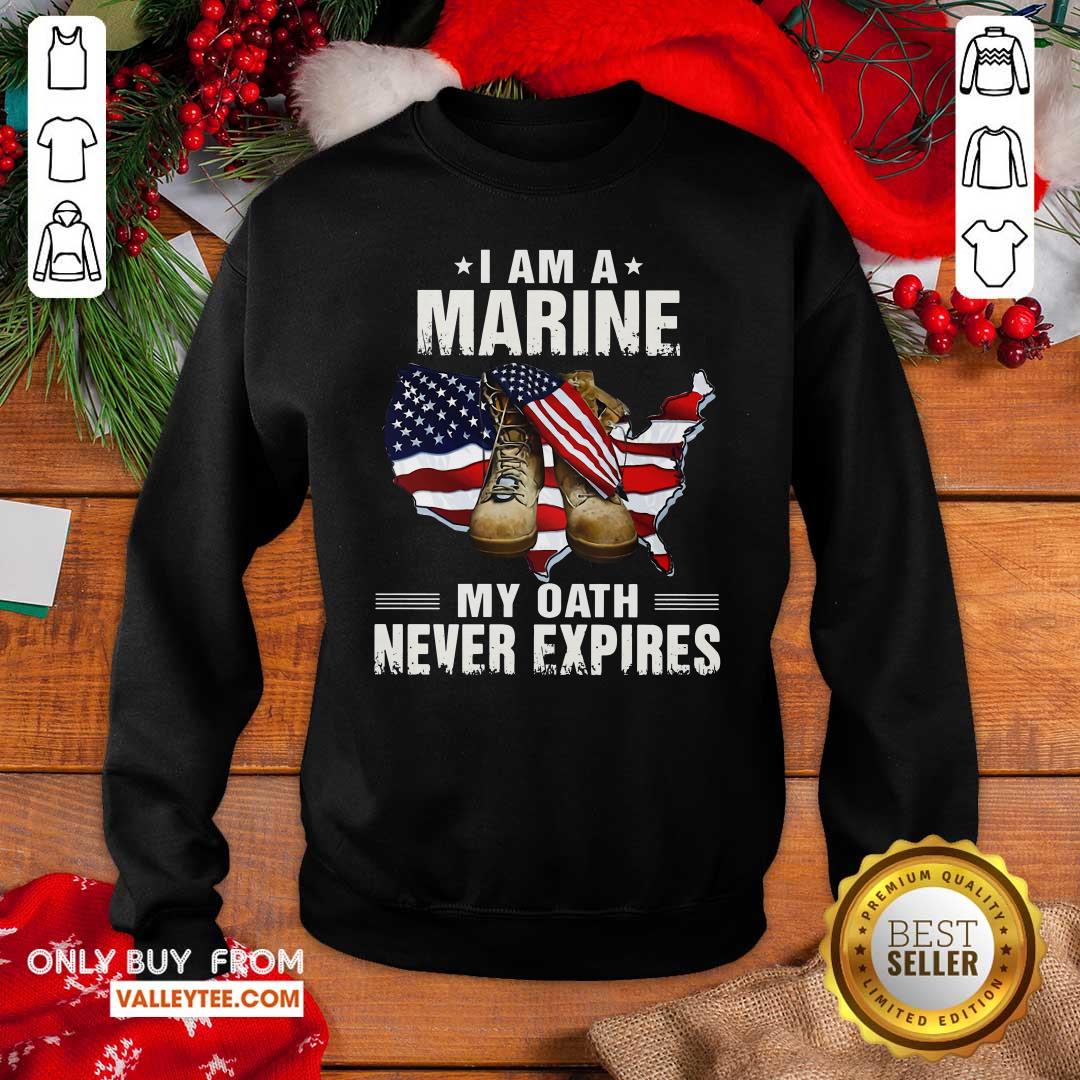 Pretty I Am A Marine My Oath Never Expires American Flag Shirt - Image 3