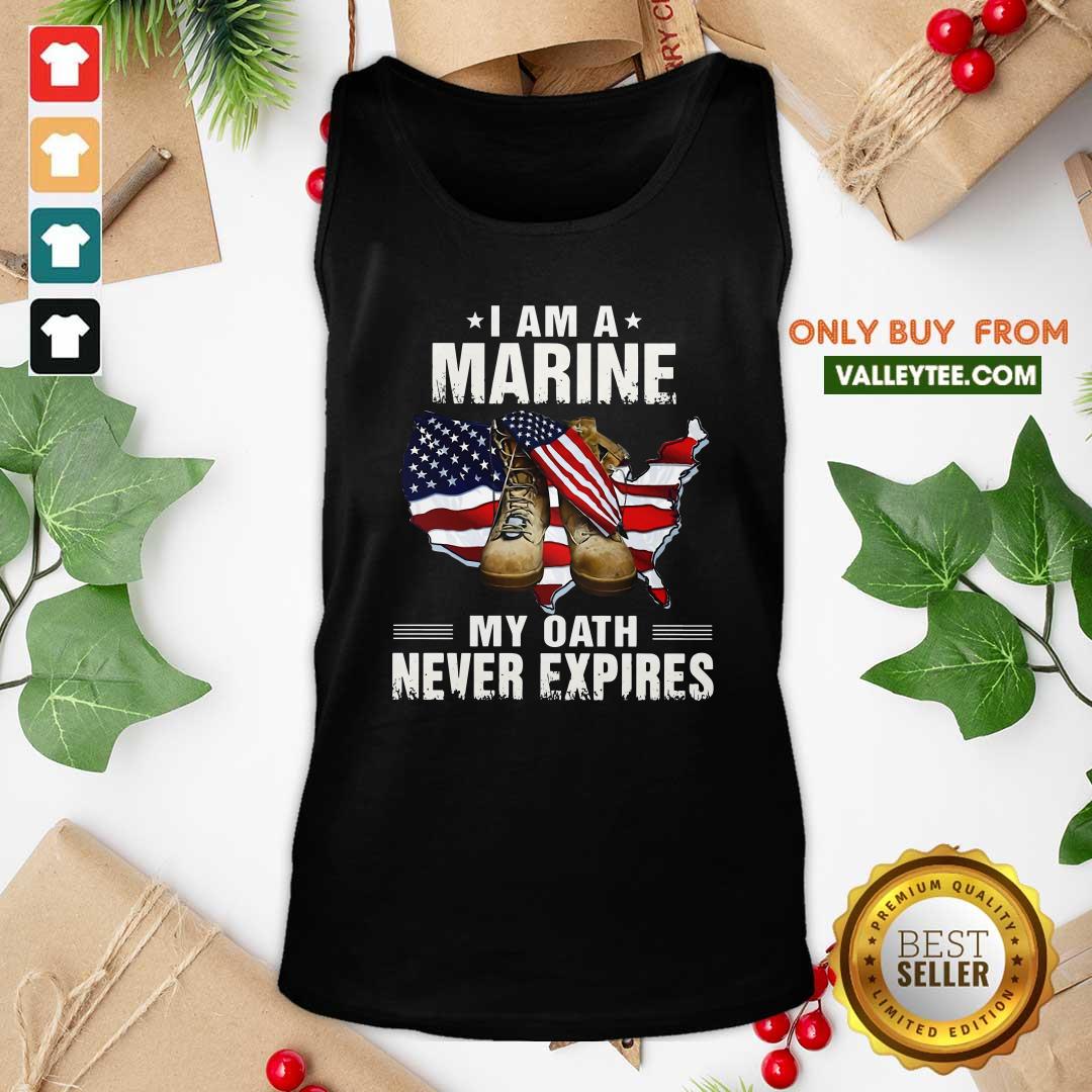 Pretty I Am A Marine My Oath Never Expires American Flag Shirt - Image 2