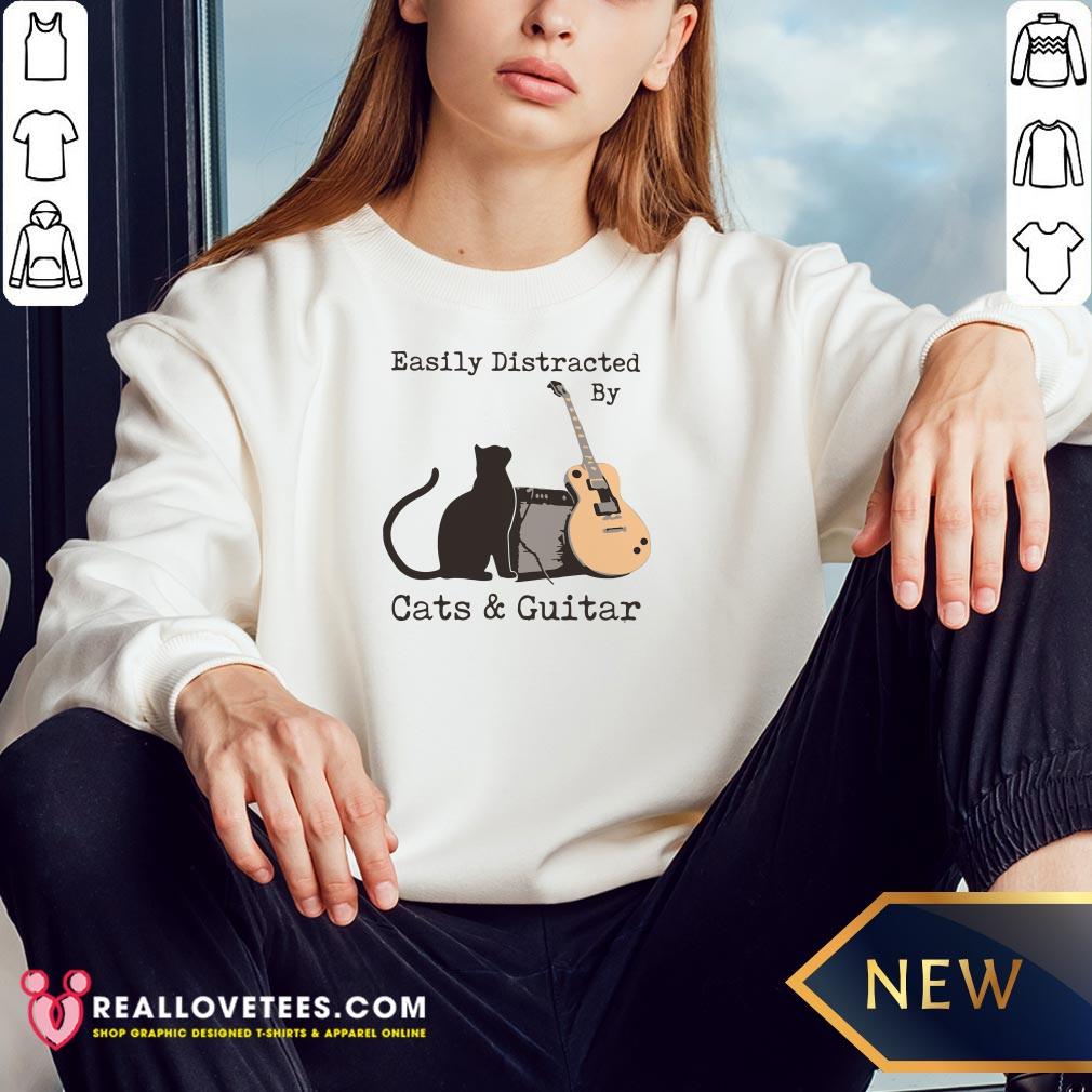 Official Easily Distracted By Cats And Guitar Shirt - Image 3