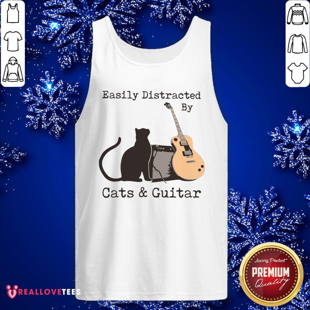 Official Easily Distracted By Cats And Guitar Shirt - Image 2