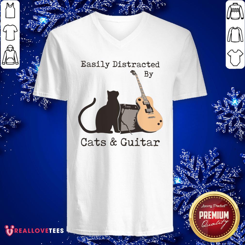 Official Easily Distracted By Cats And Guitar Shirt - Image 5