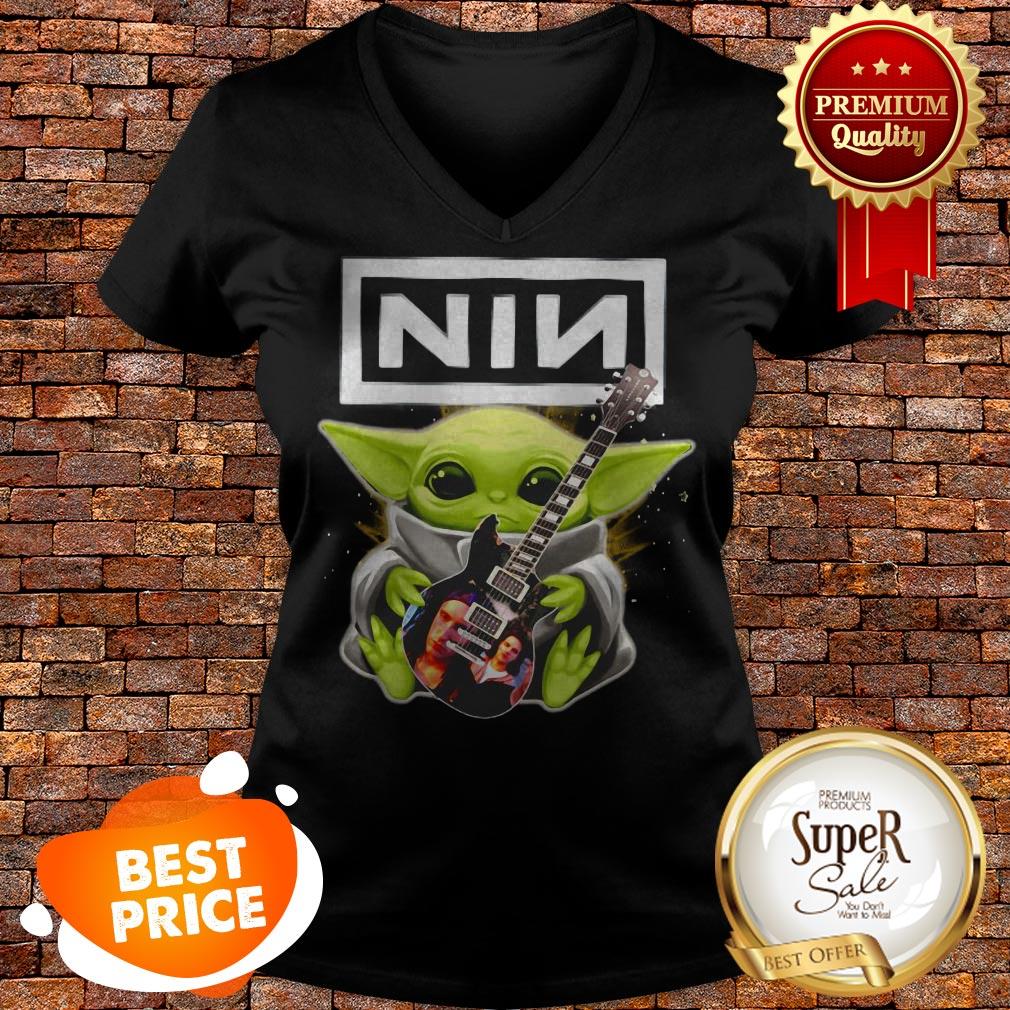 Nice Baby Yoda Hug Nine Inch Nails Guitar Star Wars Shirt - Image 2