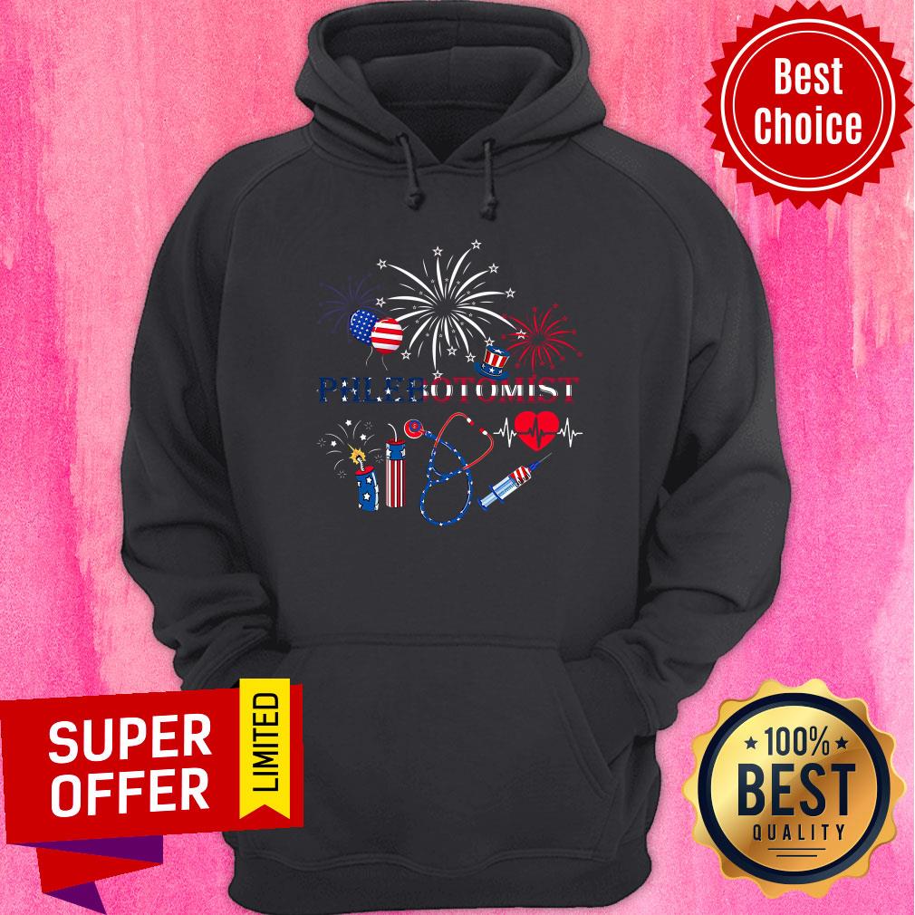 Phlebotomist Earpiece Syringe Heartbeat 4th Of July Firework American Flag Shirt - Image 5