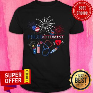 Phlebotomist Earpiece Syringe Heartbeat 4th Of July Firework American Flag Shirt