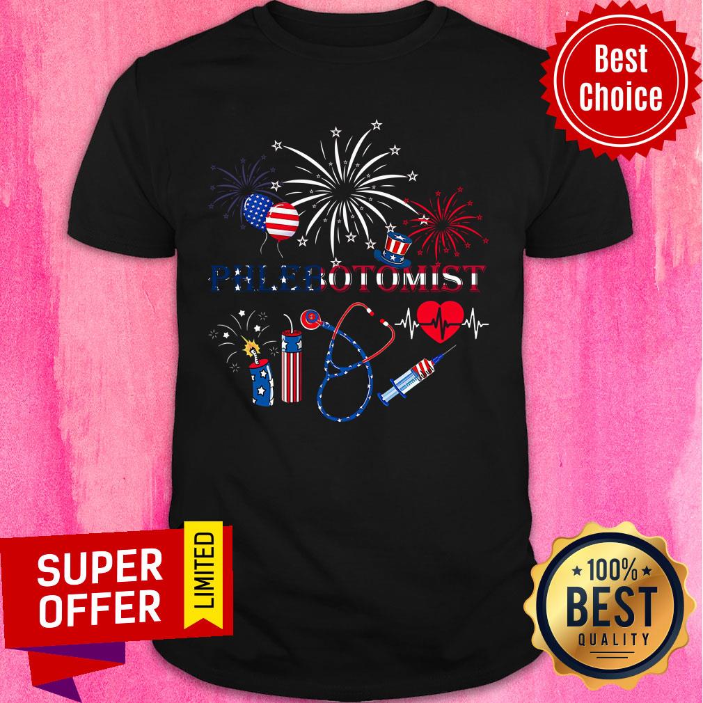 Phlebotomist Earpiece Syringe Heartbeat 4th Of July Firework American Flag Shirt