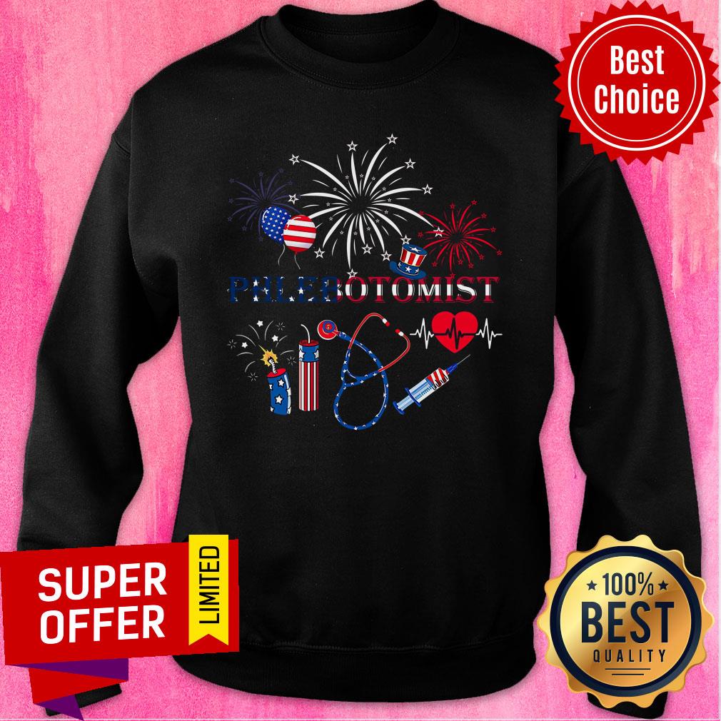 Phlebotomist Earpiece Syringe Heartbeat 4th Of July Firework American Flag Shirt - Image 4