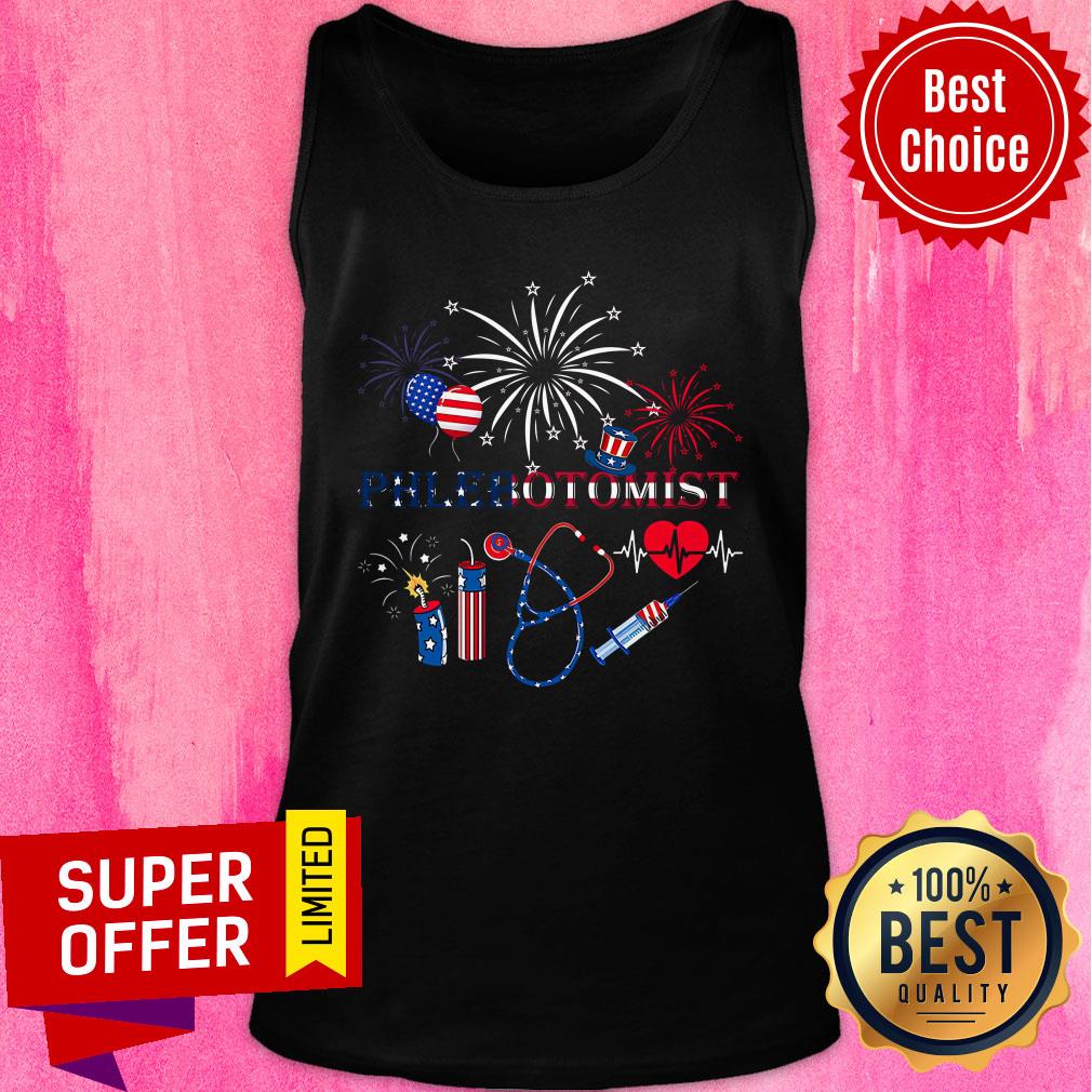 Phlebotomist Earpiece Syringe Heartbeat 4th Of July Firework American Flag Shirt - Image 3