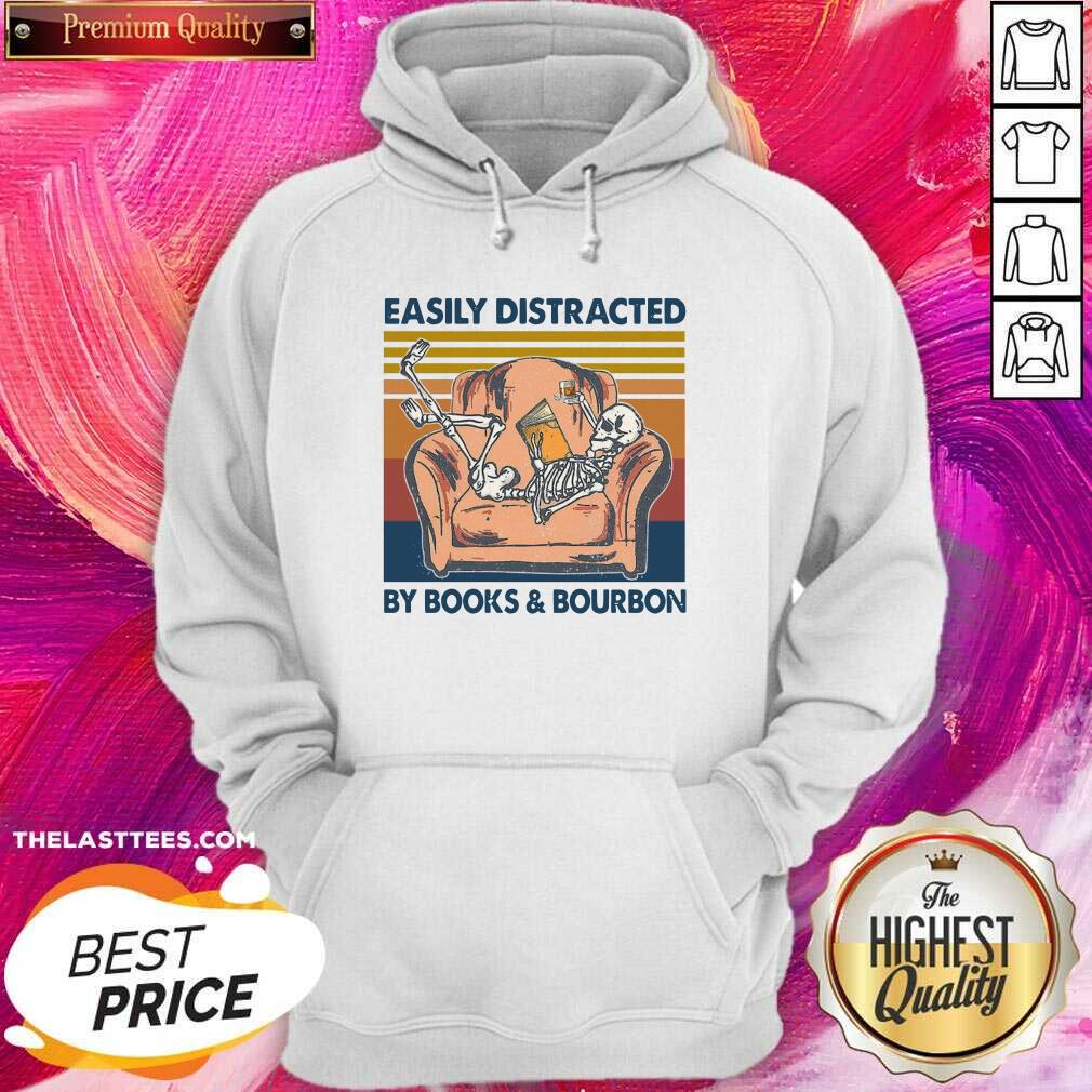 Premium Top Skeleton Easily Distracted By Book And Bourbon 2021 Shirt - Image 2