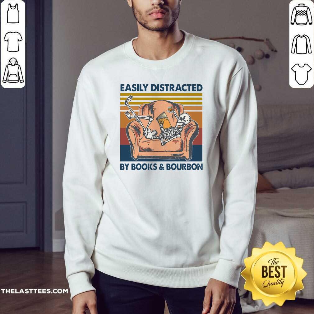 Premium Top Skeleton Easily Distracted By Book And Bourbon 2021 Shirt - Image 5