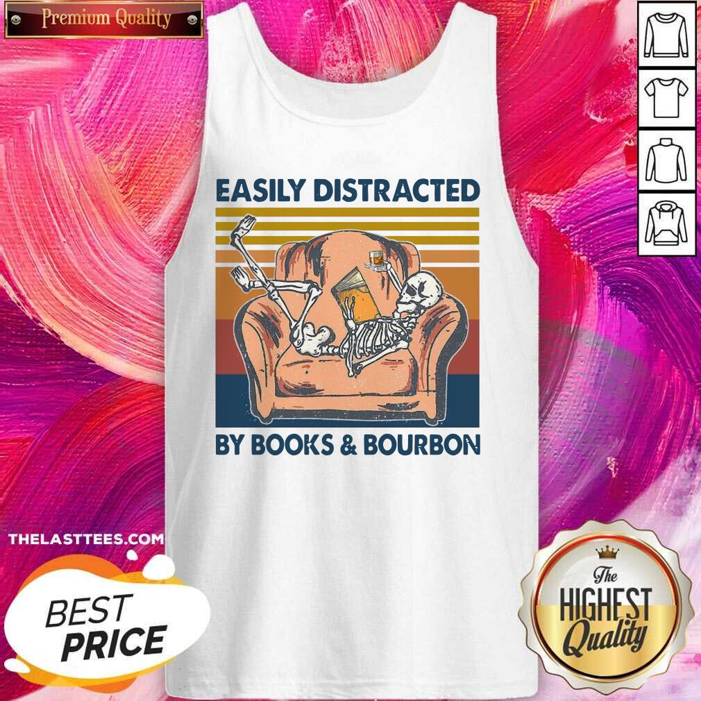 Premium Top Skeleton Easily Distracted By Book And Bourbon 2021 Shirt - Image 4