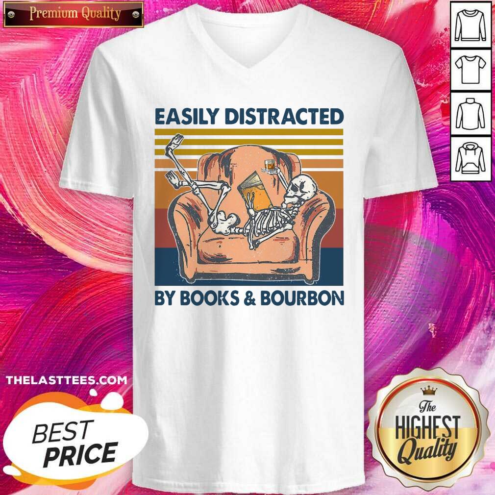Premium Top Skeleton Easily Distracted By Book And Bourbon 2021 Shirt - Image 3