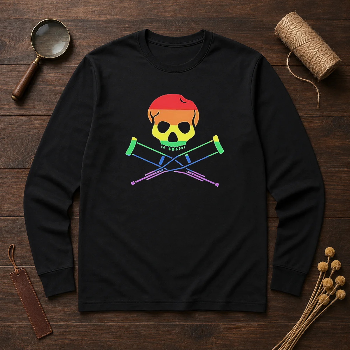 Original Rainbow Skull And Crutches Pride Symbol Disability Awareness Shirt - Image 6