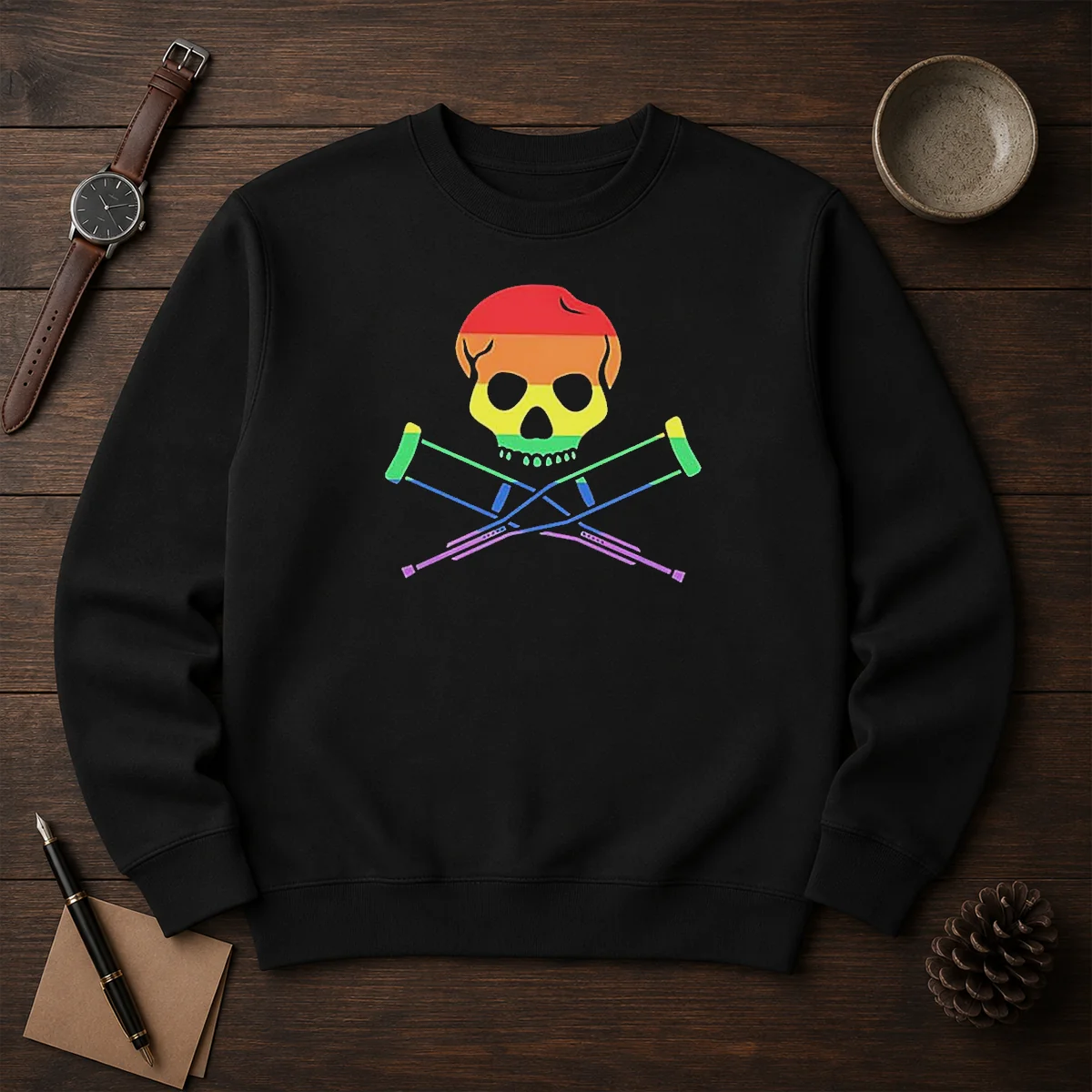 Original Rainbow Skull And Crutches Pride Symbol Disability Awareness Shirt - Image 7