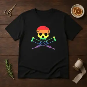 Original Rainbow Skull And Crutches Pride Symbol Disability Awareness Shirt