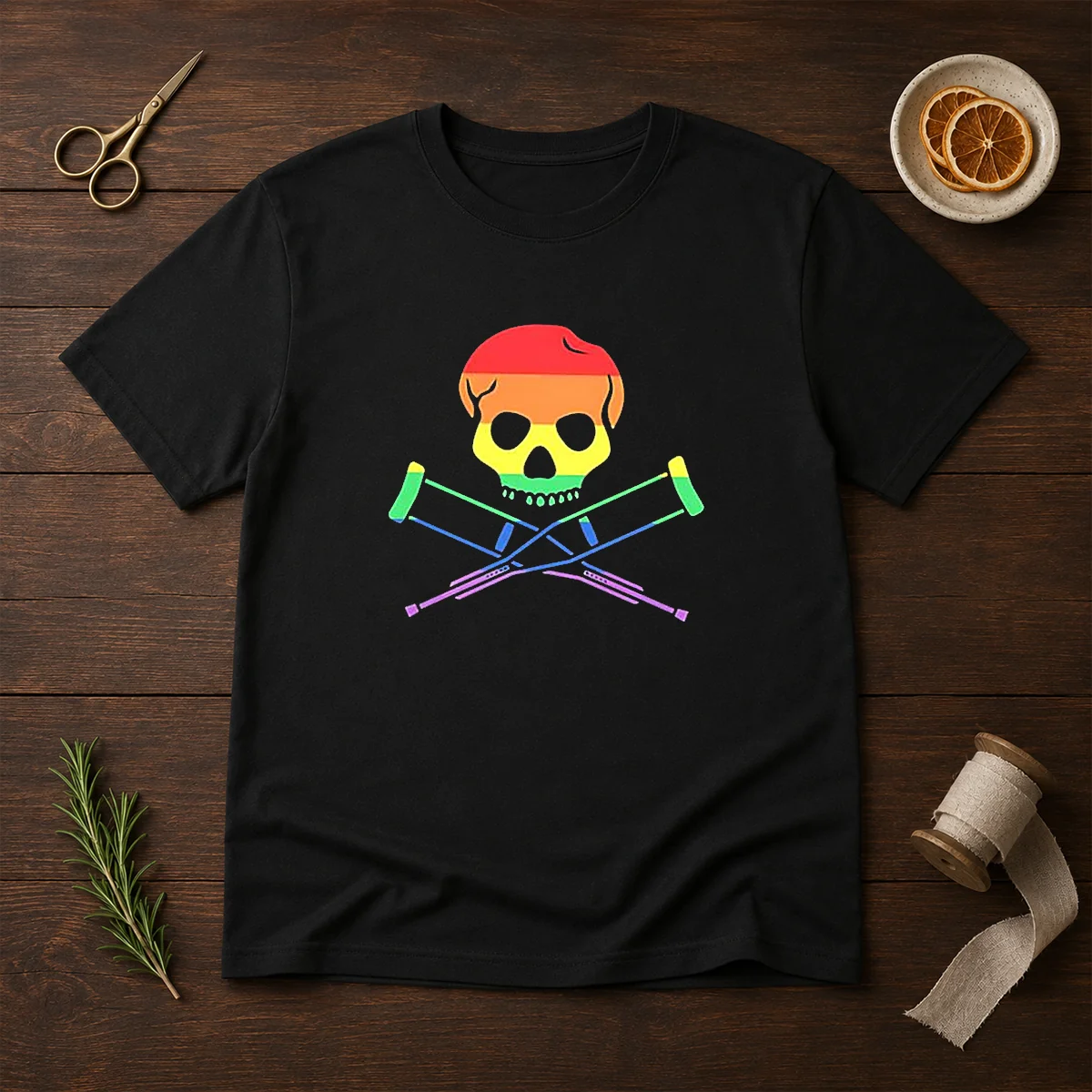 Original Rainbow Skull And Crutches Pride Symbol Disability Awareness Shirt