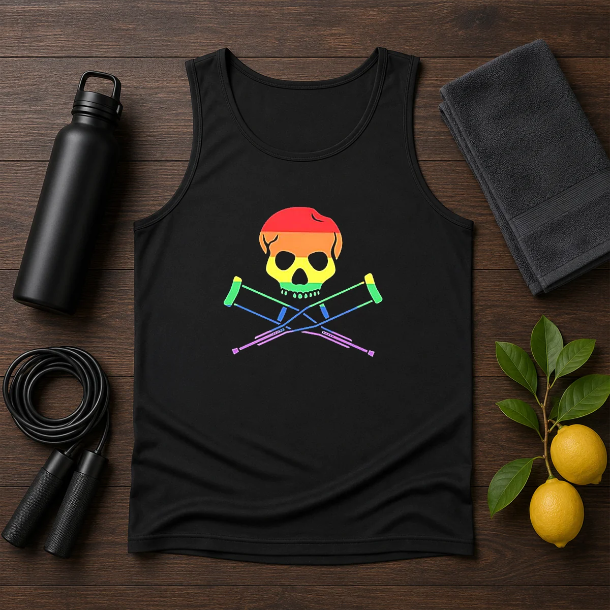 Original Rainbow Skull And Crutches Pride Symbol Disability Awareness Shirt - Image 3