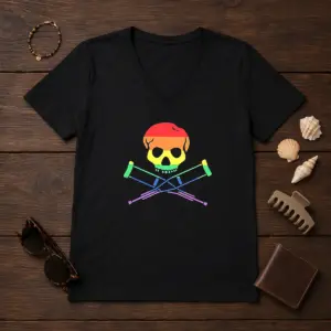 Alternative view of Original Rainbow Skull And Crutches Pride Symbol Disability Awareness Shirt