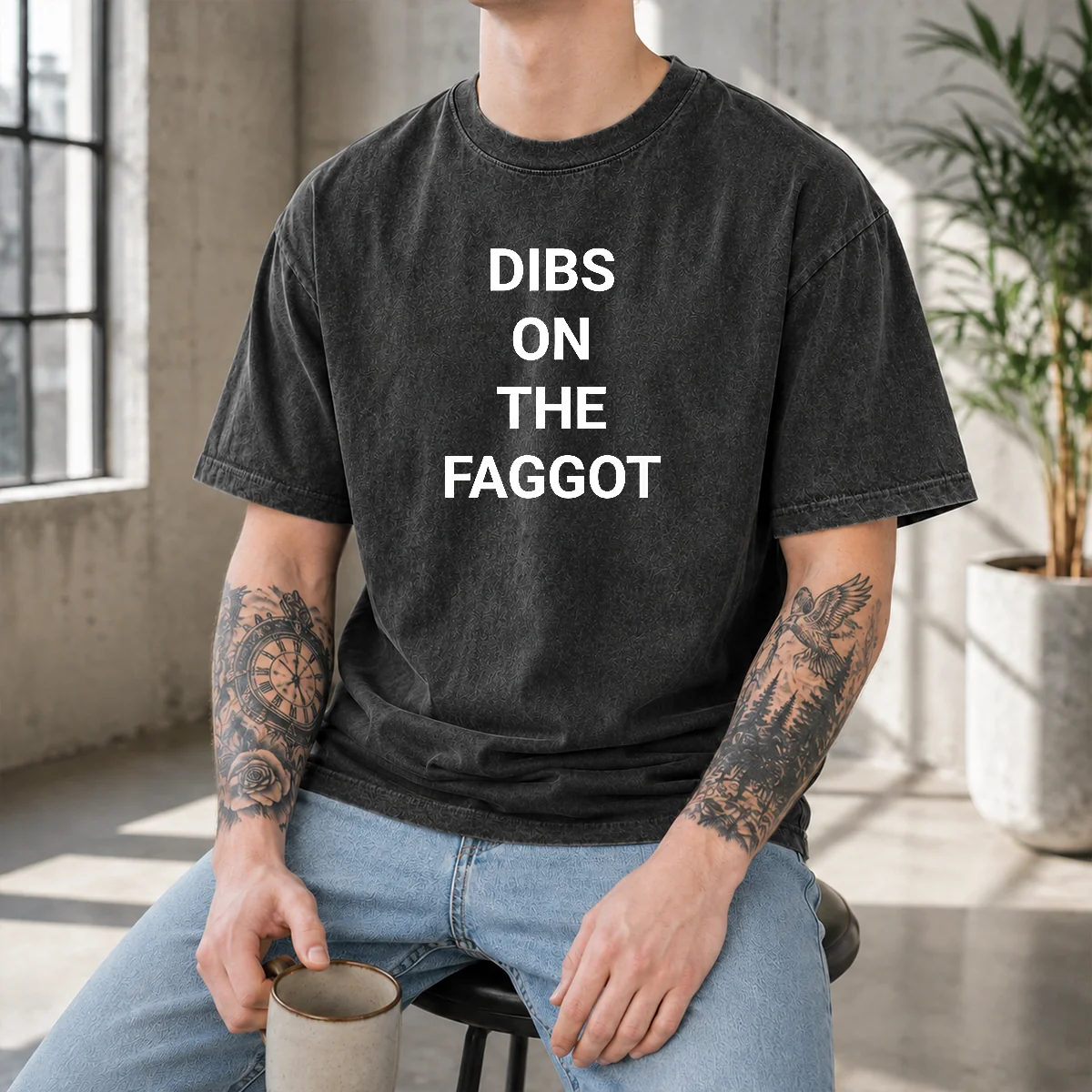 Top Dibs On The Faggot Slogan Text Typography Shirt - Image 9