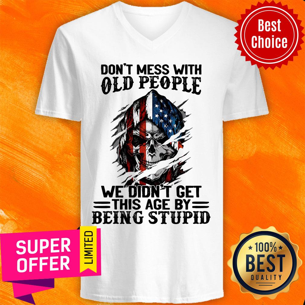 Skull Don'T Mess With Old People 4th July Shirt - Image 2