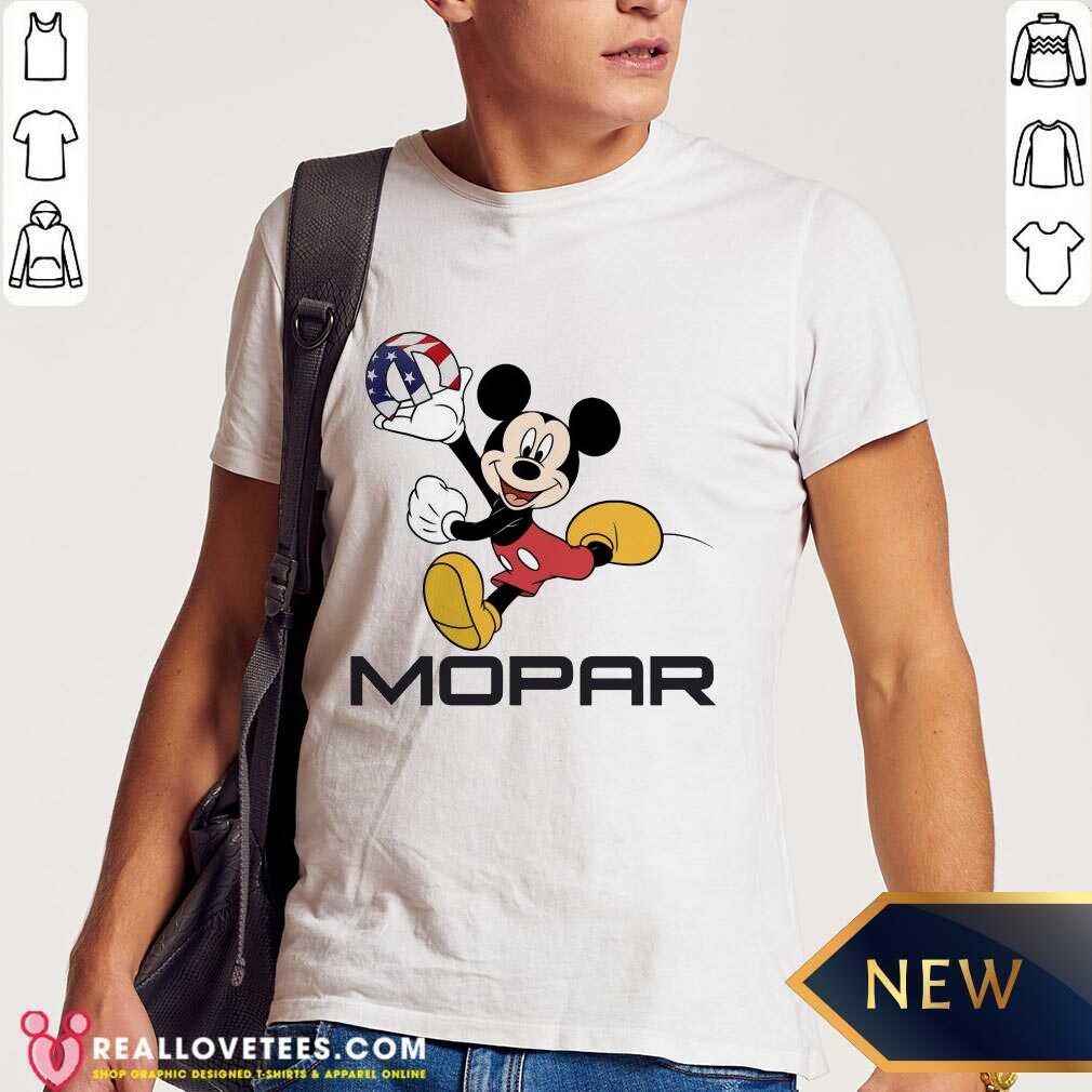 Mopar Logo And Disney Mickey Mouse Smile American Flag Shirt