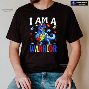 Alternative view of I Am A Warrior Dinosaur Autism Awareness T-Shirt