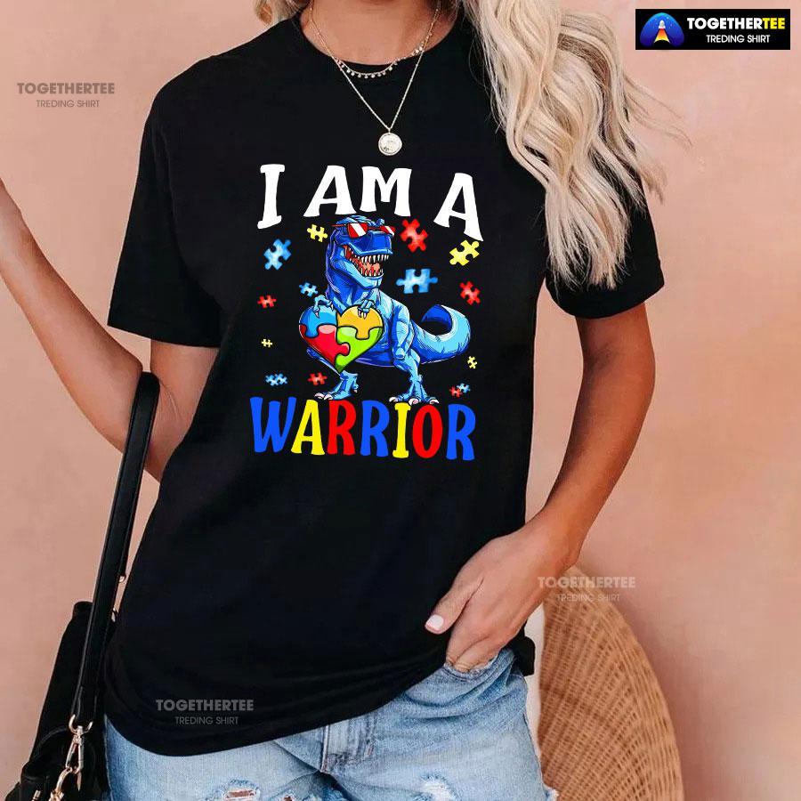 I Am A Warrior Dinosaur Autism Awareness T-Shirt - Image 3
