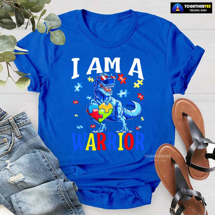 I Am A Warrior Dinosaur Autism Awareness T-Shirt - Image 5