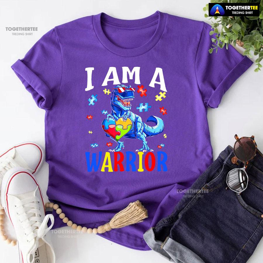 I Am A Warrior Dinosaur Autism Awareness T-Shirt - Image 6