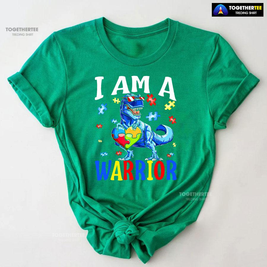 I Am A Warrior Dinosaur Autism Awareness T-Shirt - Image 7