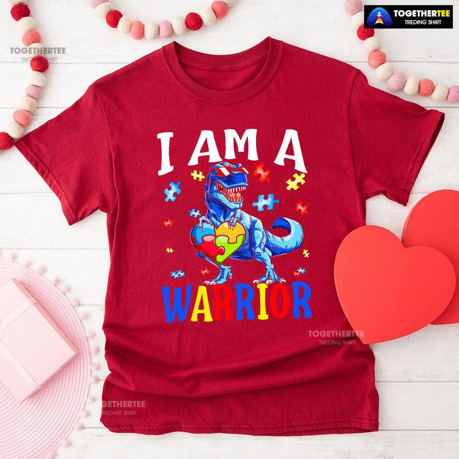 I Am A Warrior Dinosaur Autism Awareness T-Shirt - Image 8