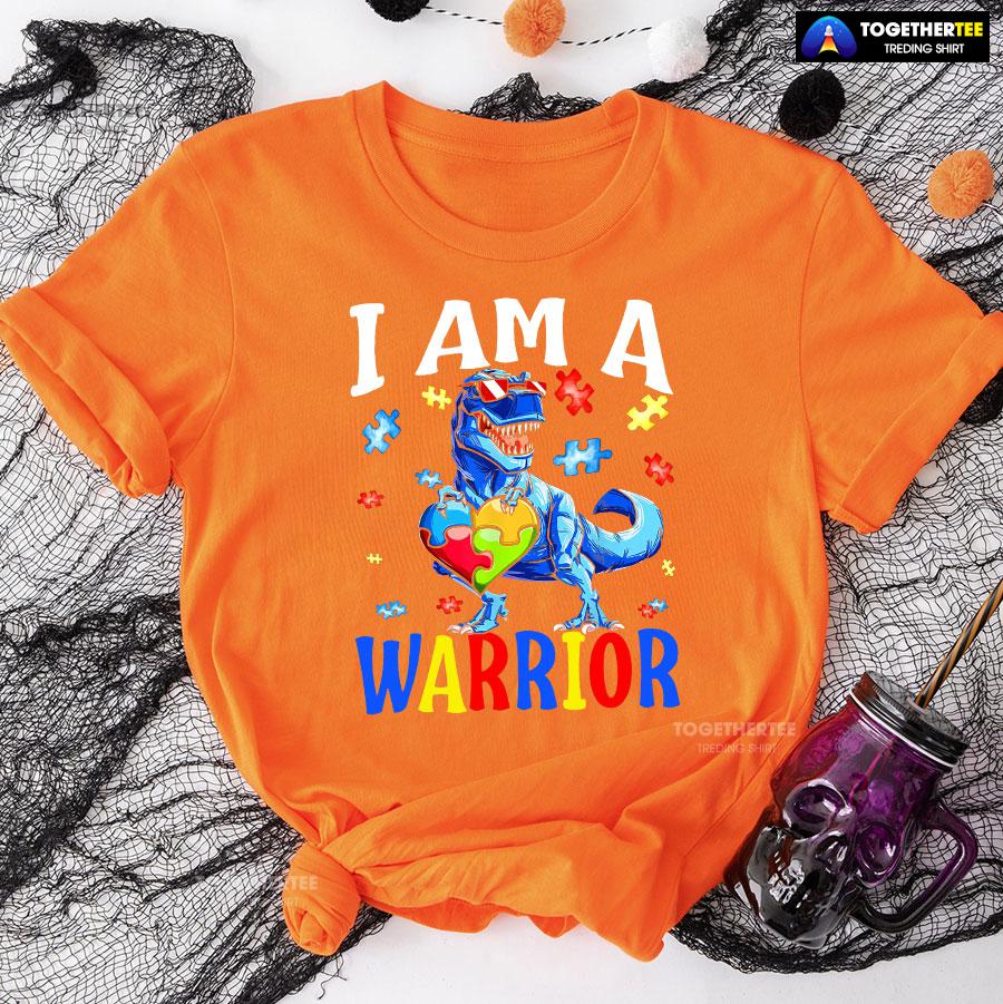 I Am A Warrior Dinosaur Autism Awareness T-Shirt - Image 9