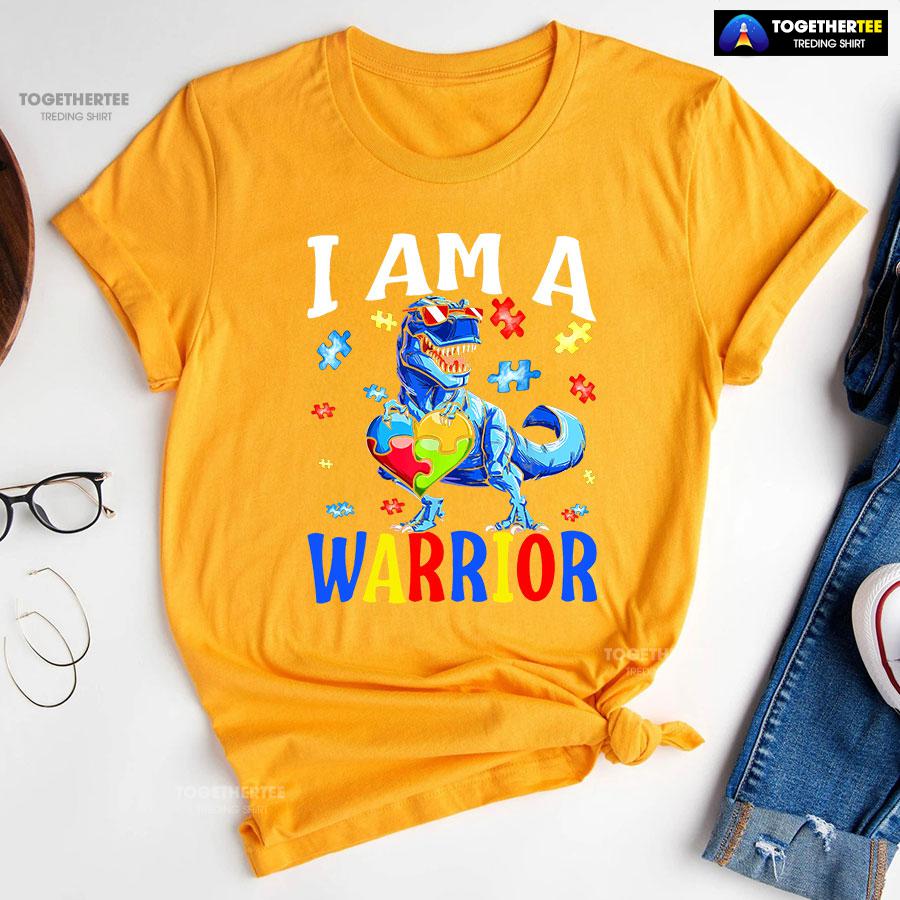 I Am A Warrior Dinosaur Autism Awareness T-Shirt - Image 10