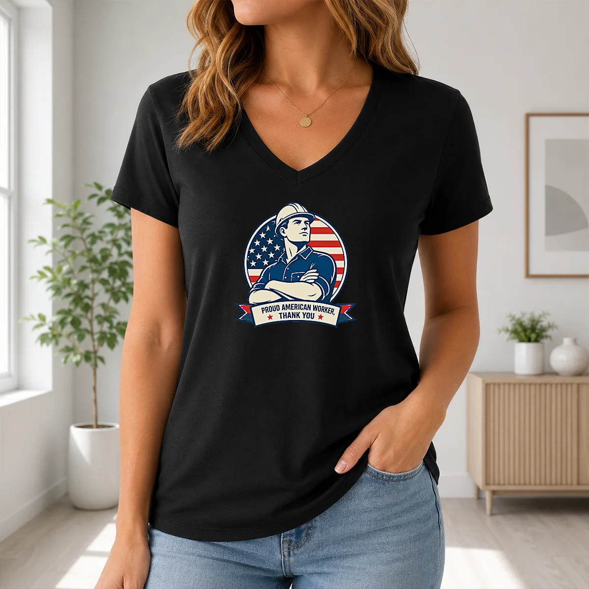 Awesome Hot Labour Day Minimalist Proud American Worker Shirt - Image 2