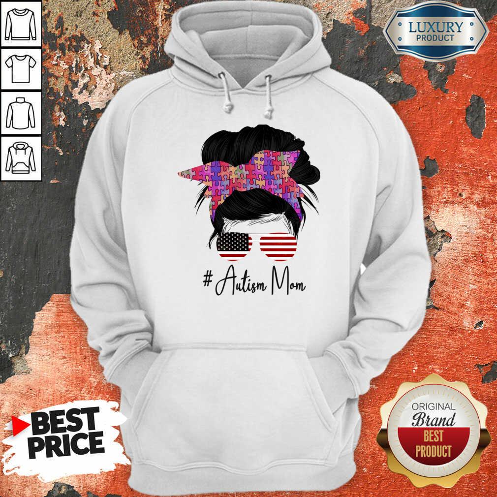 Messy Bun Autism Mom American Flag Shirt - Image 4