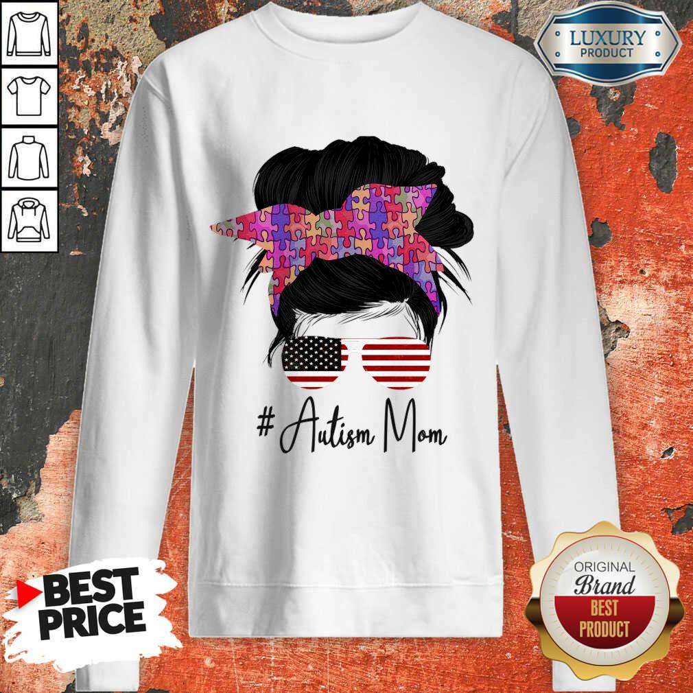 Messy Bun Autism Mom American Flag Shirt - Image 3