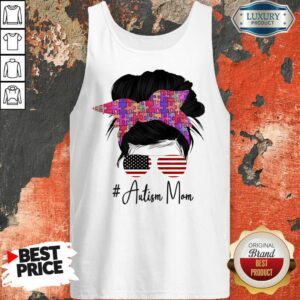 Alternative view of Messy Bun Autism Mom American Flag Shirt