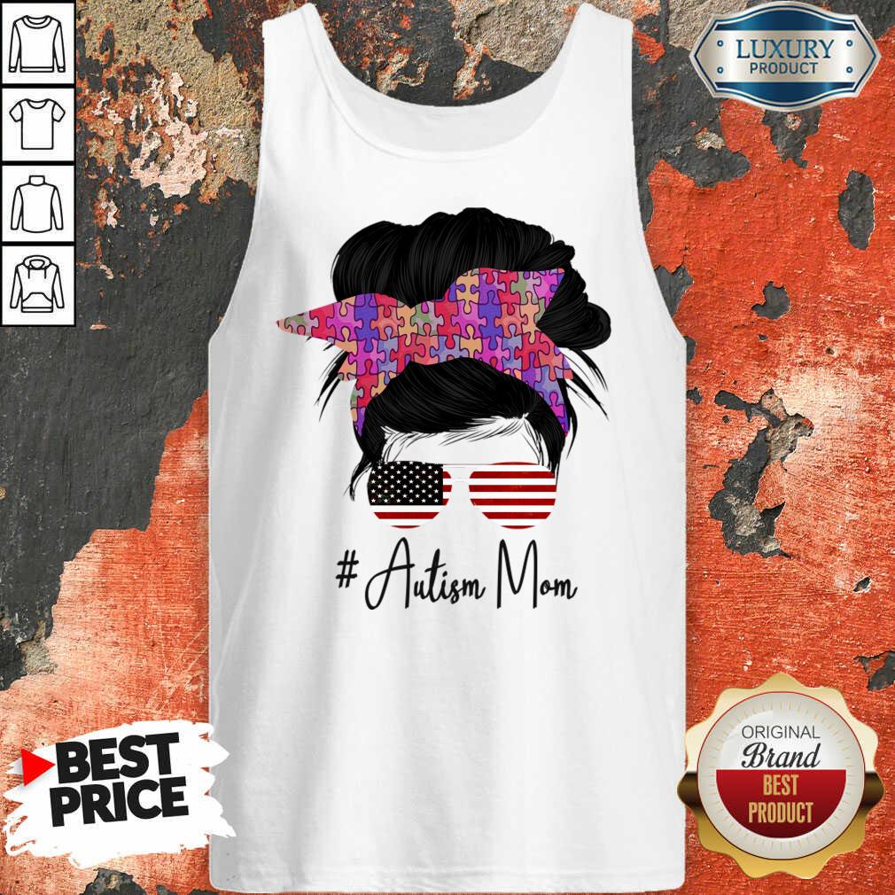 Messy Bun Autism Mom American Flag Shirt - Image 2