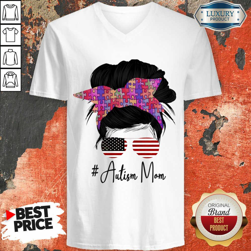 Messy Bun Autism Mom American Flag Shirt - Image 5