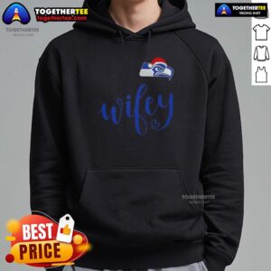 Alternative view of Original Wifey Seattle Seahawks Santa Hat Merry Christmas T-Shirt