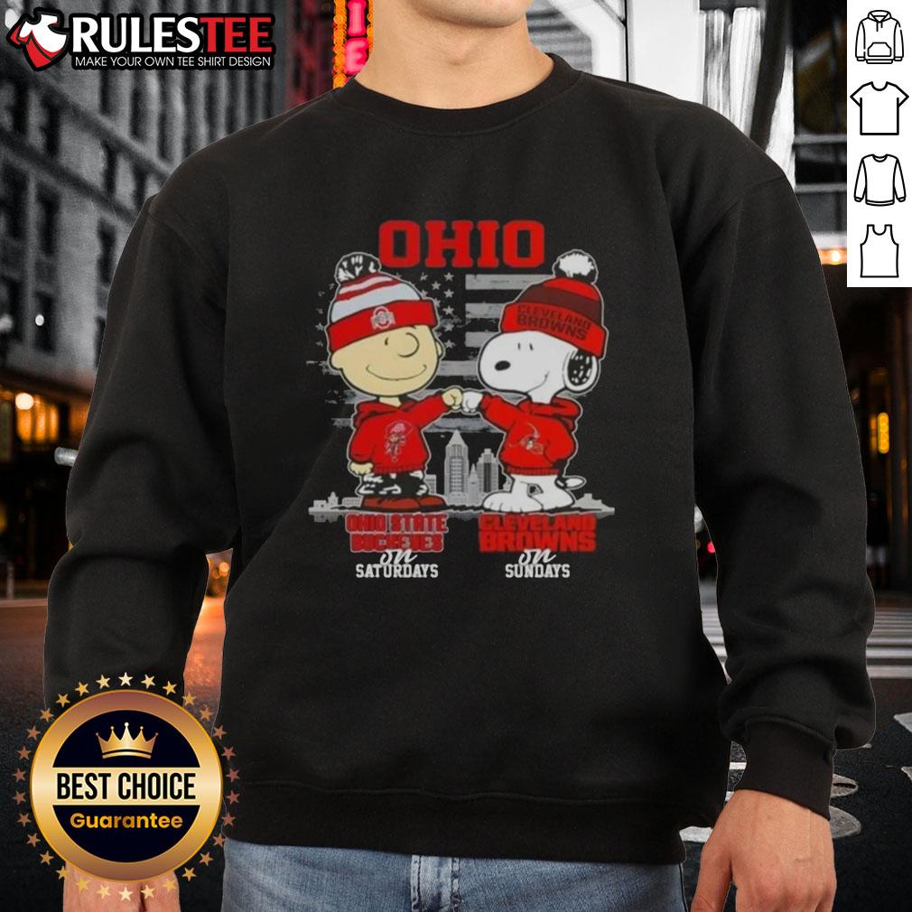 Happy Charlie Brown Ohio State Buckeyes on Saturdays x Snoopy Cleveland Browns on Sundays Skyline T-Shirt - Image 5