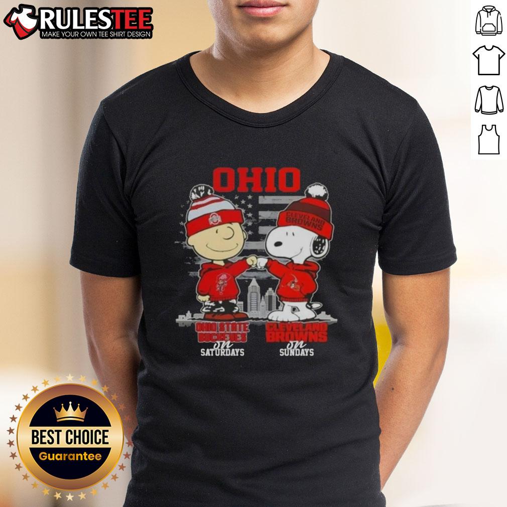 Happy Charlie Brown Ohio State Buckeyes on Saturdays x Snoopy Cleveland Browns on Sundays Skyline T-Shirt