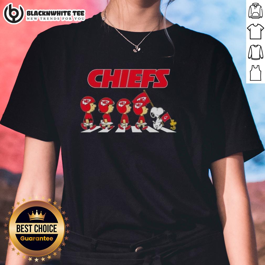 Awesome Kansas City Chiefs X Peanuts Snoopy And Friends Abbey Road T-Shirt - Image 3
