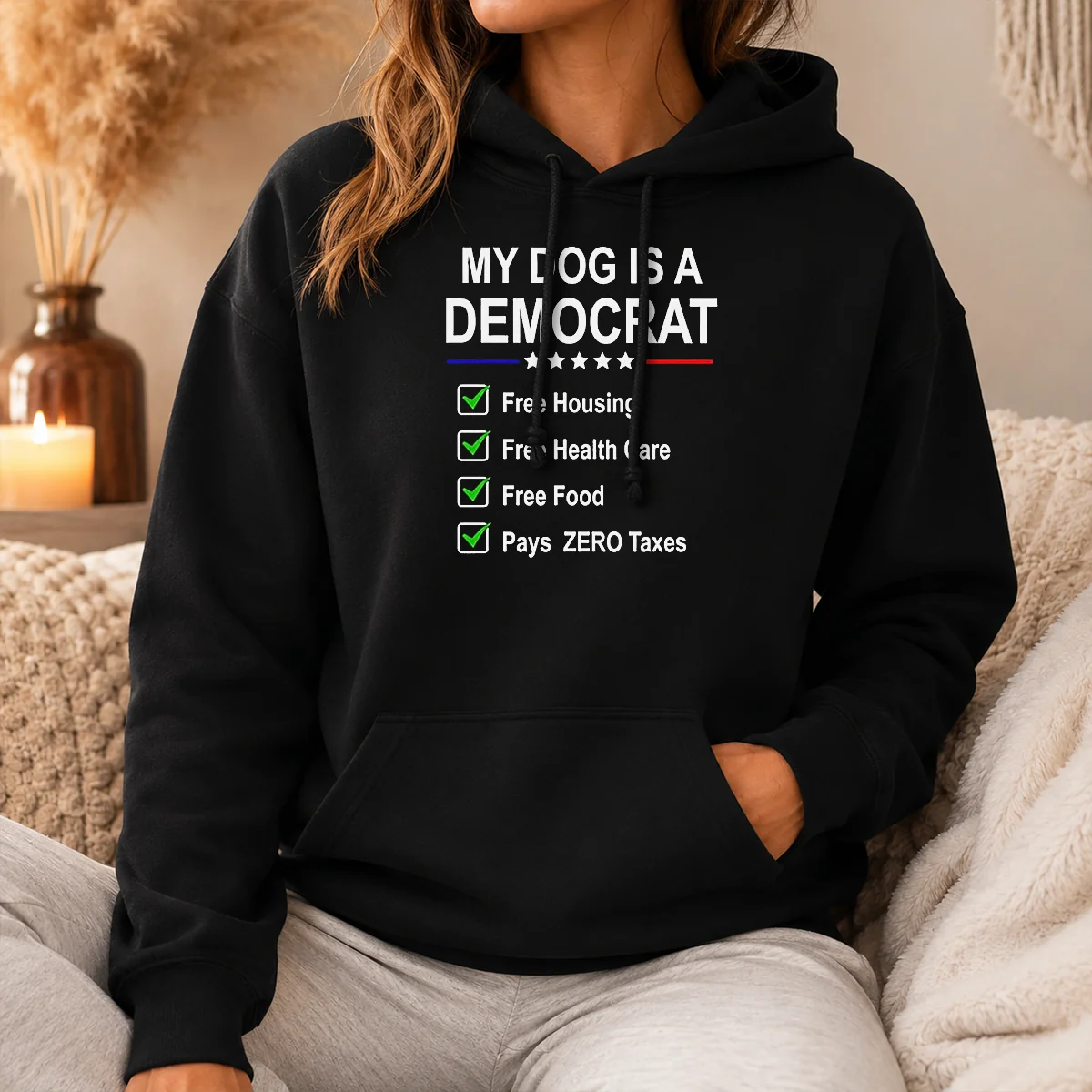 Pretty My Dog Is A Democrat Free Housing Free Health Care Free Food Pays Zero Taxes Shirt - Image 5