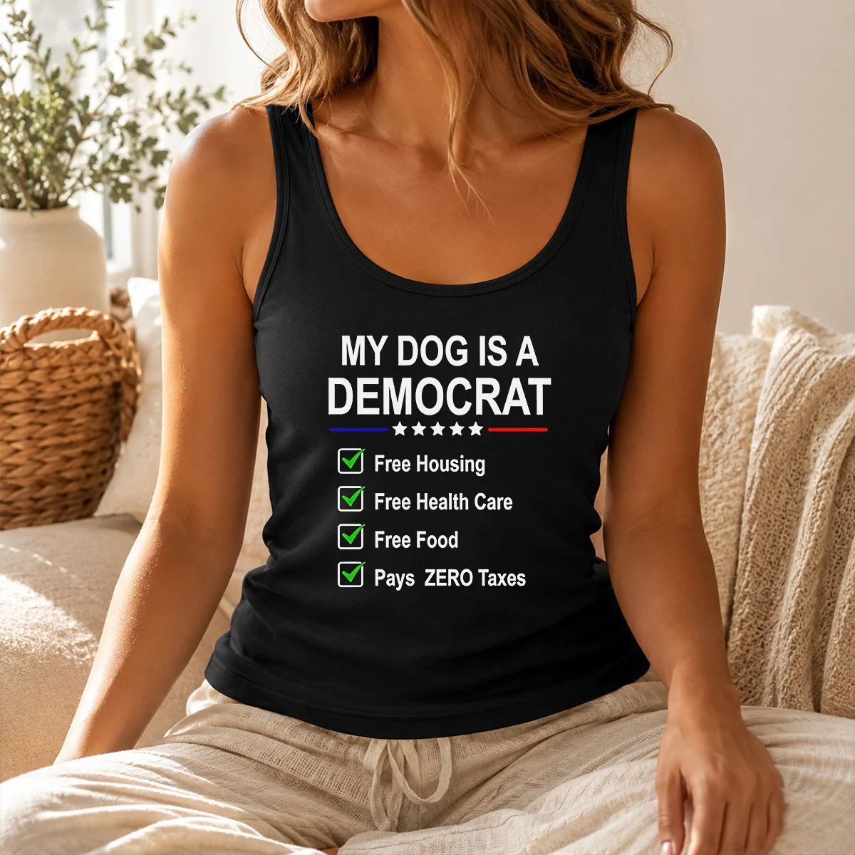 Pretty My Dog Is A Democrat Free Housing Free Health Care Free Food Pays Zero Taxes Shirt - Image 3