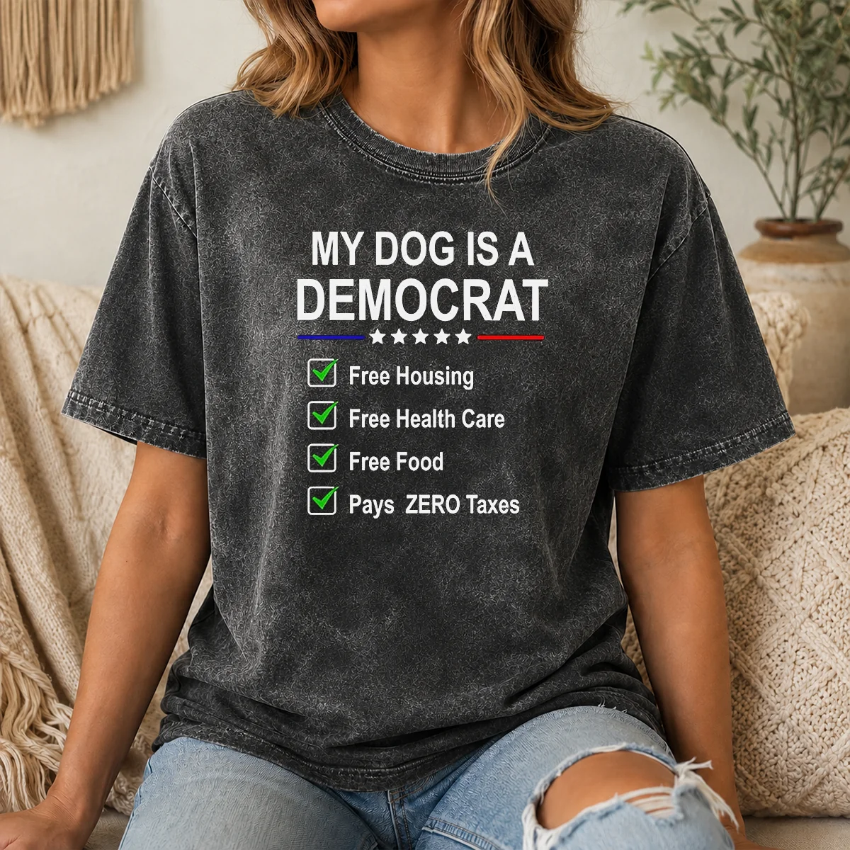 Pretty My Dog Is A Democrat Free Housing Free Health Care Free Food Pays Zero Taxes Shirt - Image 8
