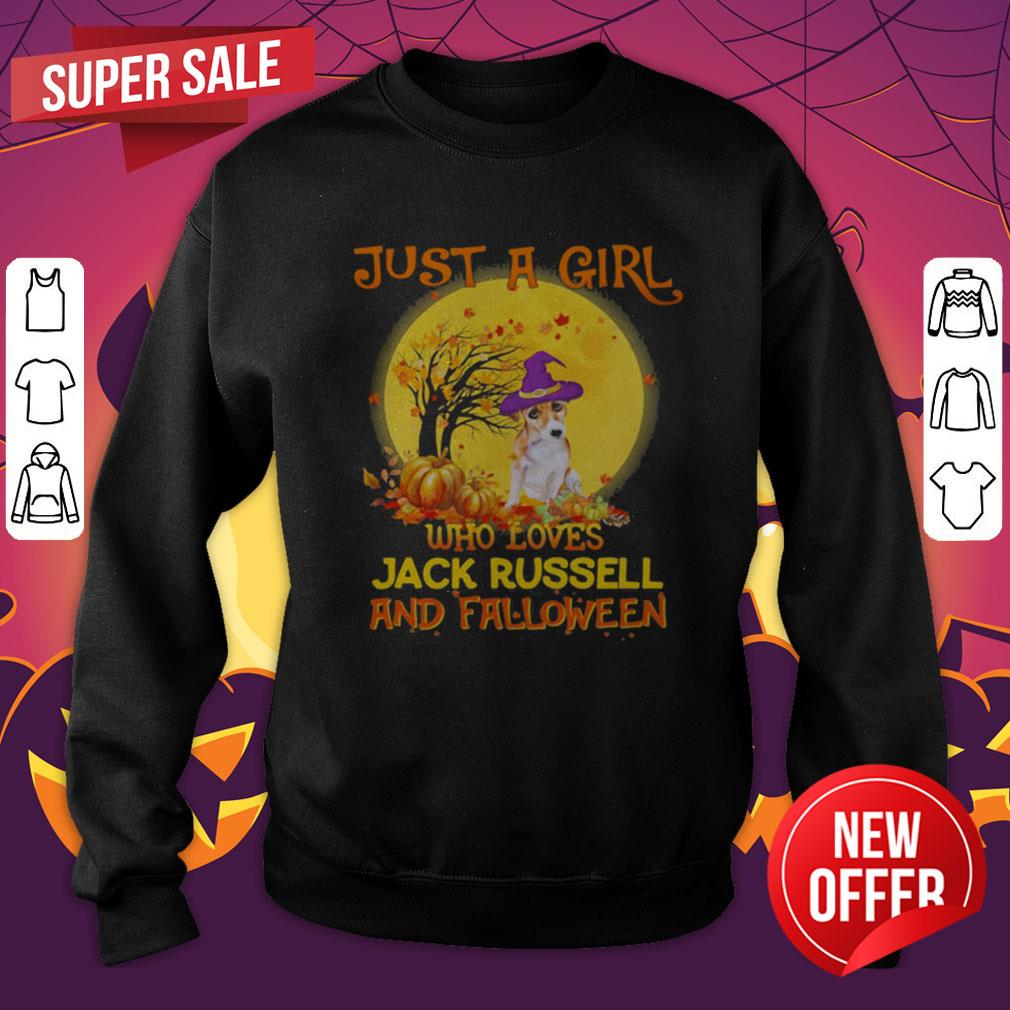 Just A Girl Who Loves Jack Russell And Falloween Pumpkin Sunset Hallowee Shirt - Image 2